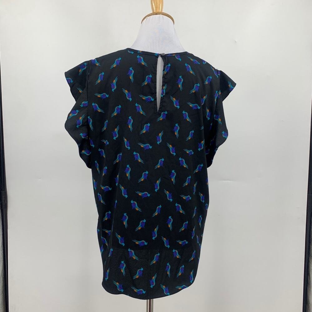 Ranna Gill Blouse Womens S Small Black Birds Cutout Neckline Flutter Sleeve Top - Picture 7 of 12